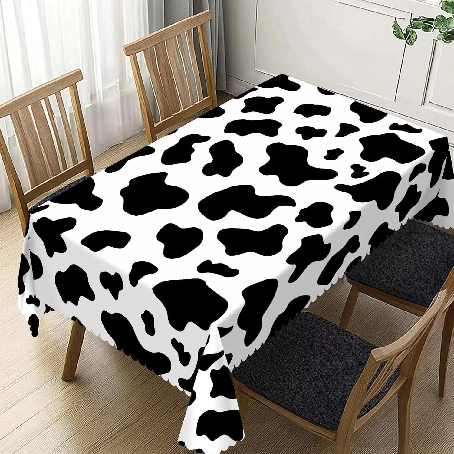

Cow Print Rectangle Tablecloth Holiday Home Party Decor Washable Black White Cow Pattern Table Cloths Kitchen Dining Table Decor