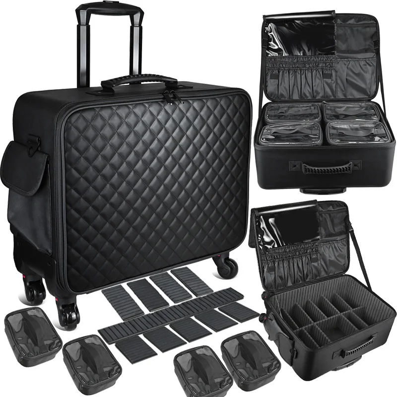Suitcase Professional Beauty,Nail Art,Makeup Bag,Embroidery Toolbox,Mobile Storage Organizer Universal Wheel Cosmetic Suitcases