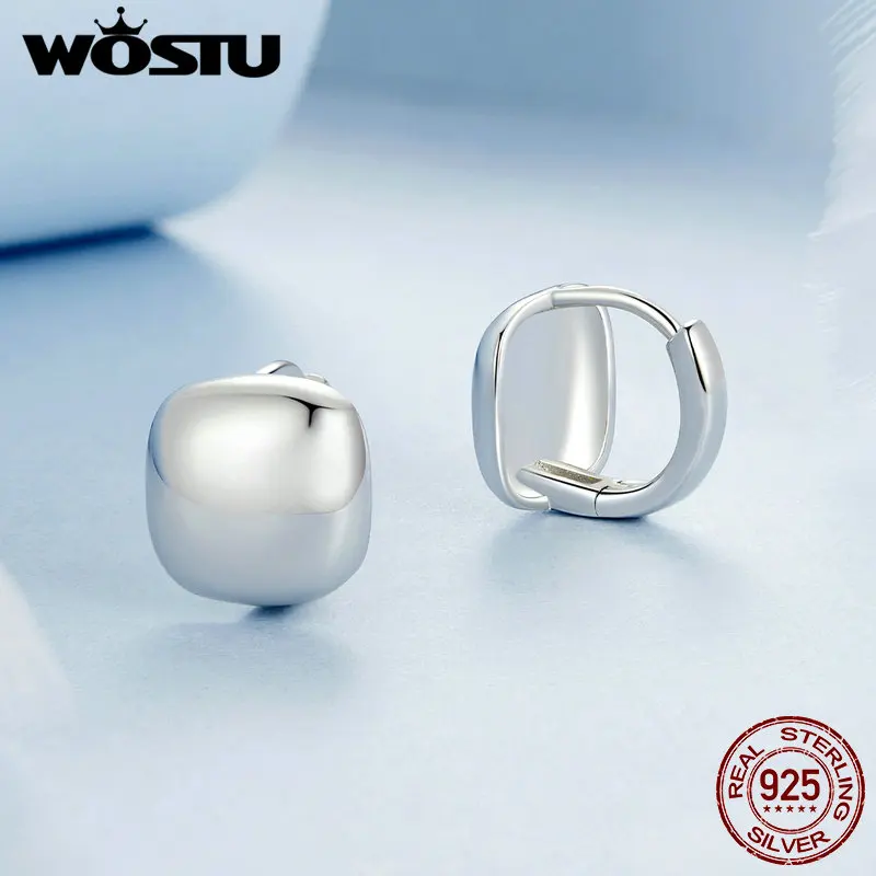 WOSTU Original 925 Sterling Silver Square Ear Buckles With Plated White Gold For Women Daily Party Special Gift Fine Jewelry 8mm