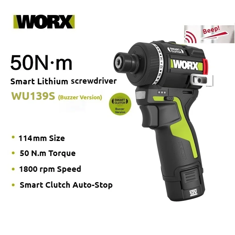 WORX WU139S Buzzer Version Brushless Screwdriver Lightweight Cordless Dril 50N.m 1/4inch ElectricDrill 12V Battery Mini Drill