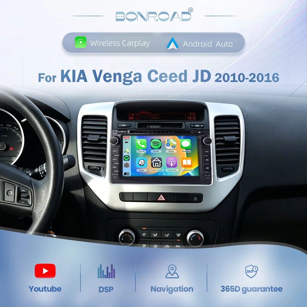 BONROAD, autoradio multimediale con schermo touchscreen da 7 pollici, compatibile con CarPlay wireless e Android Auto, per KIA Ceed (2010-2012) e Venga (2010-2016), dotata di RDS, navigazione GPS e