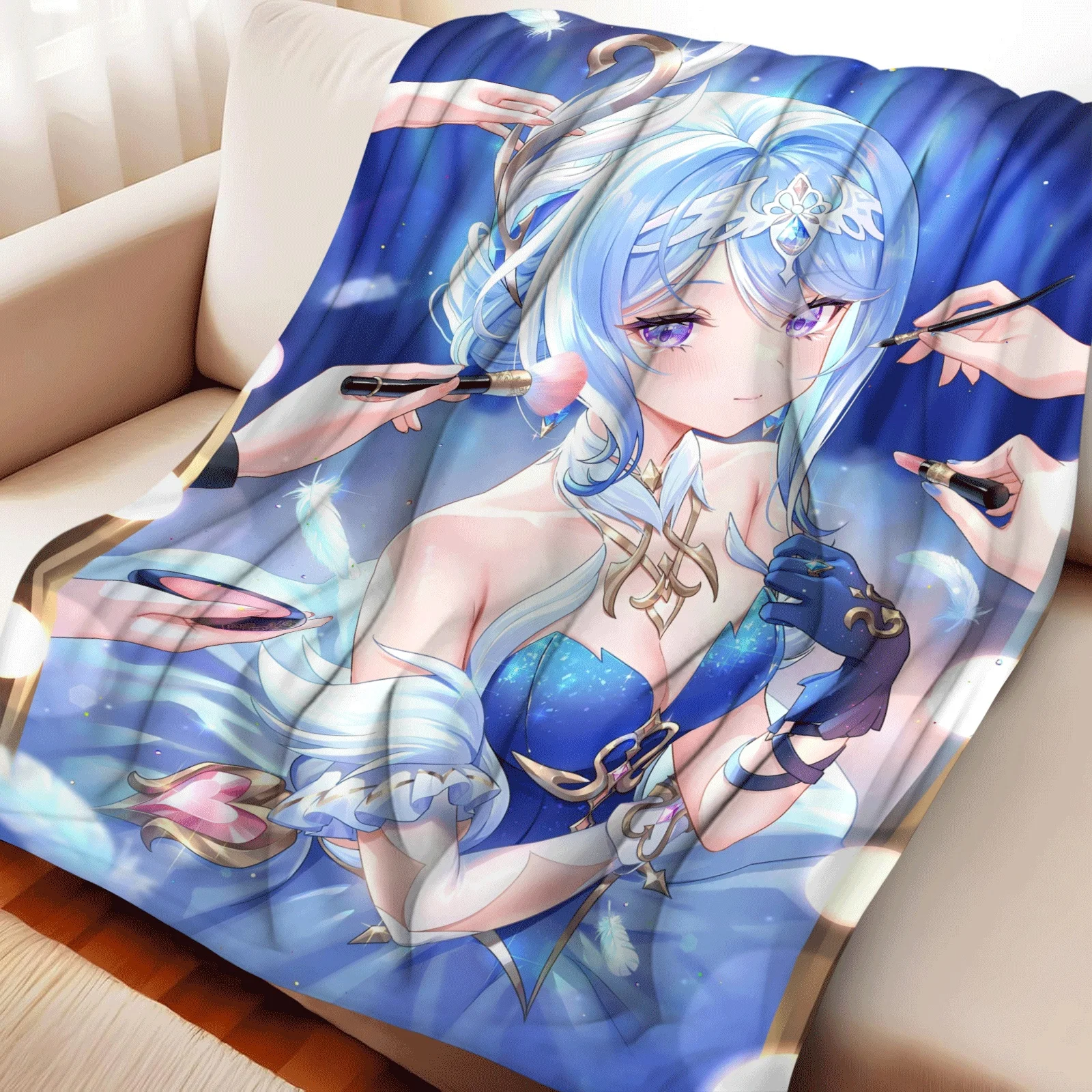 Anime Flannel Throw Blanket Odette Print Light Blue Hair Girl Makeup Preparation Scene Warm Sofa Bed Blanket Fan Gift