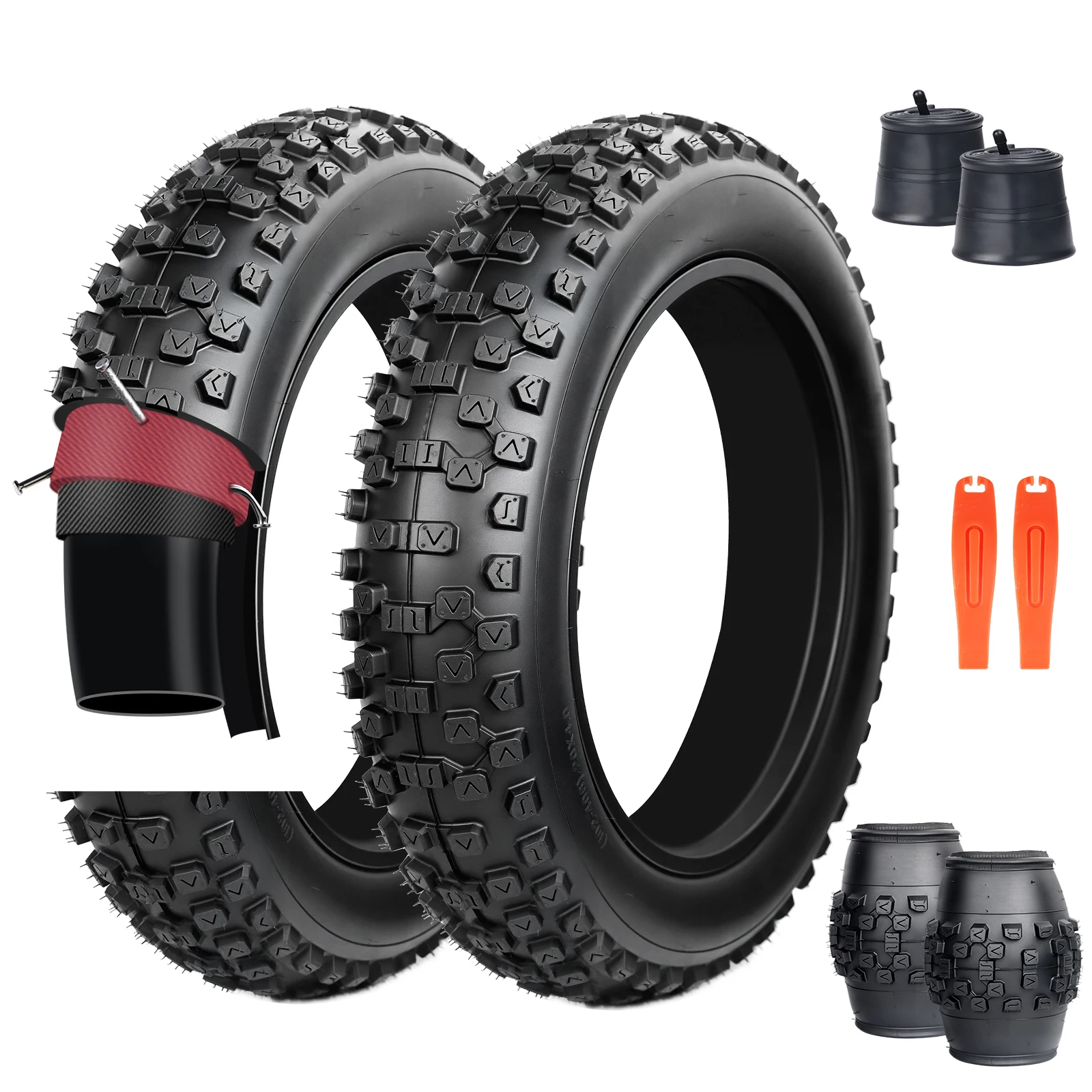 

ZUKKA 2 Pack 20x4.0 Fat Bike Tires with Inner Tubes Anti Puncture High Traction Foldable for Electric Snow Mountain Bikes