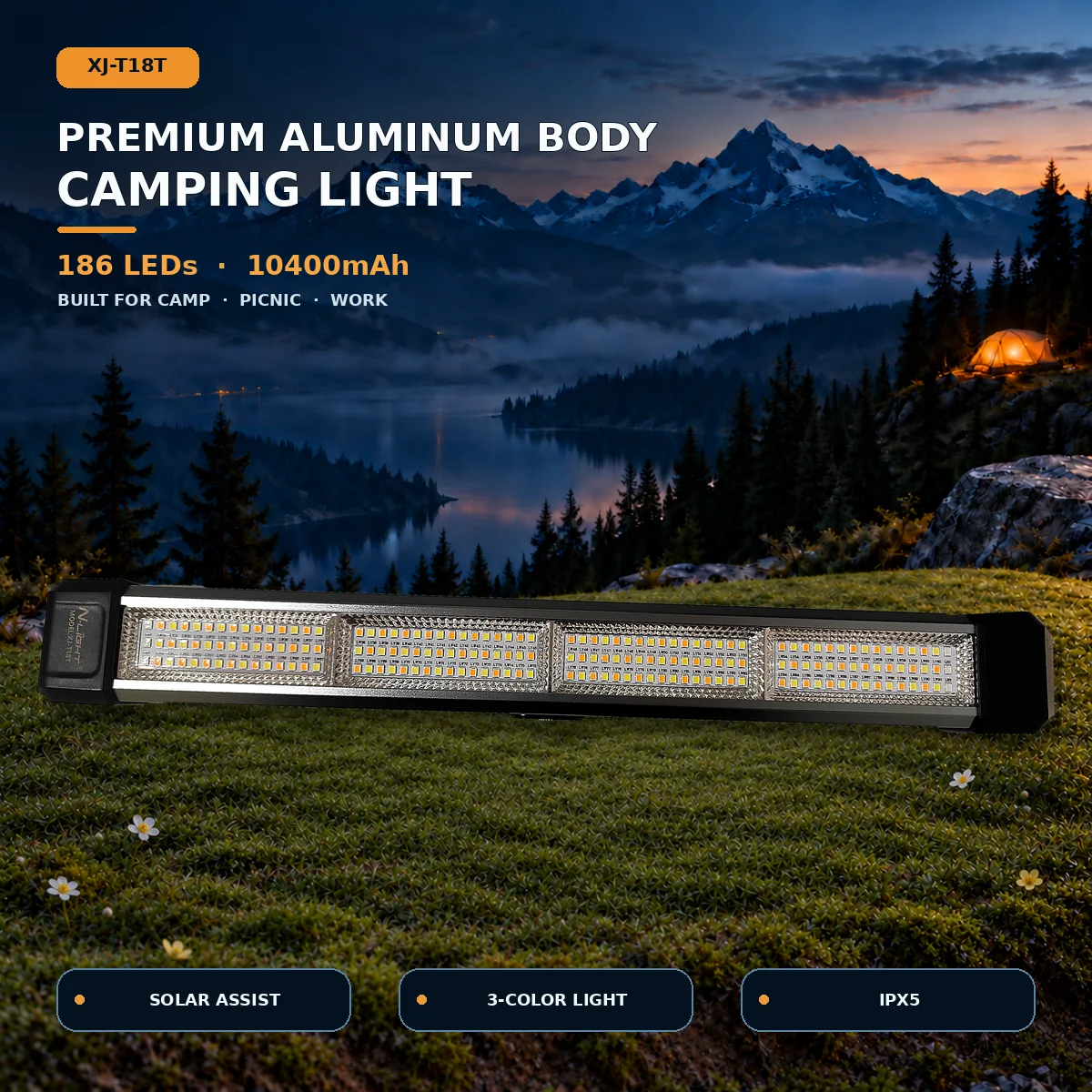 186 LED Camping Lantern 10400mAh Aluminum Lamp 3-Color Stepless Dimming Magnetic Work Light IPX5 Outdoor Fishing Vehicle Repair