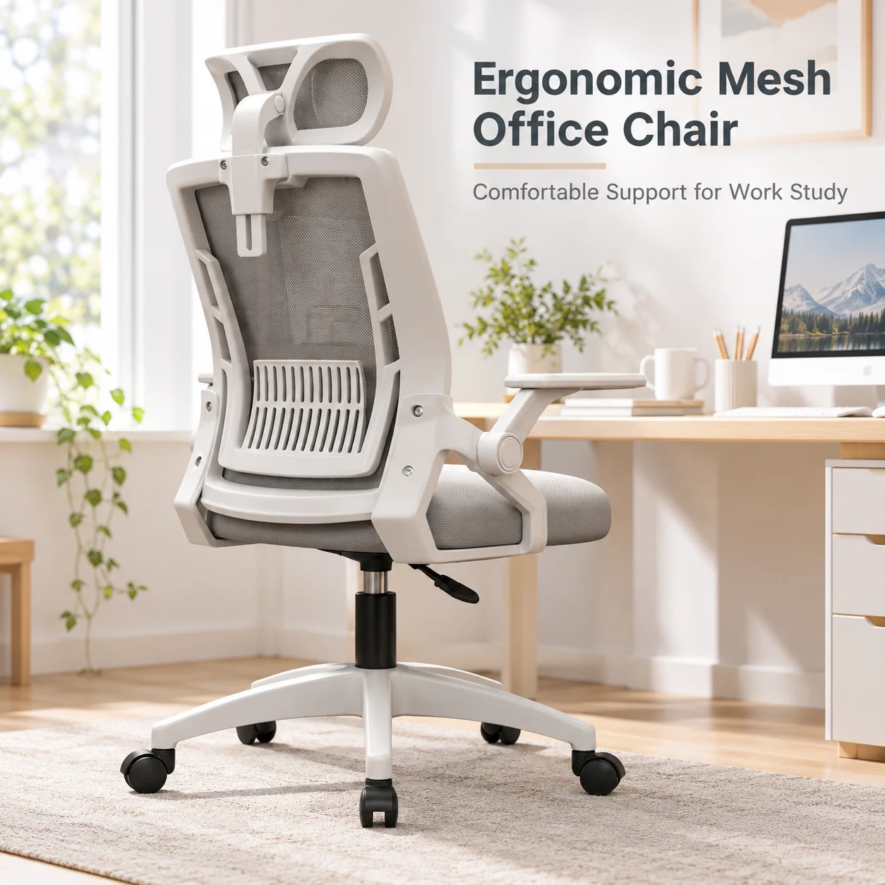 AOLIVIYA Ergonomic Office Chair Adjustable Height Mesh Computer Desk Chair Swivel Task Chair Flip Up Armrests Lumbar Support