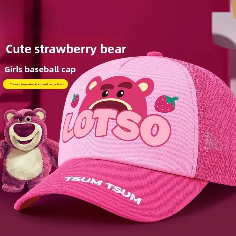 Disney Strawberry Bear Children's Hat Sunscreen Girl Shade Baseball Cap Women's New Girls Protection from Outside