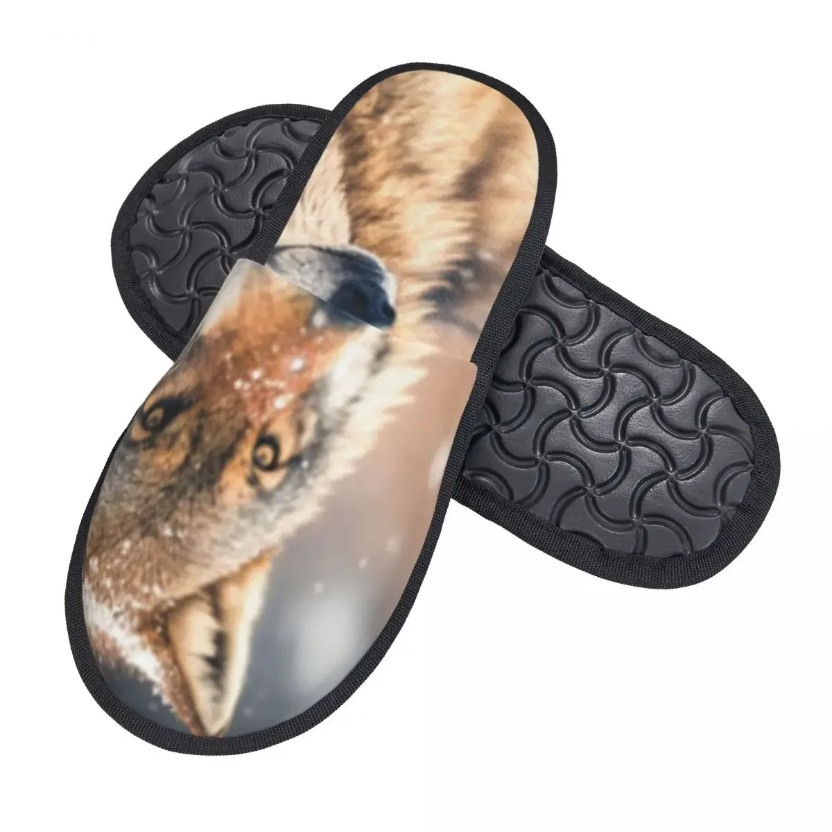 Indoor Wolf In Wilderness Warm Slippers Home Plush Slippers Home Soft Fluffy Slippers