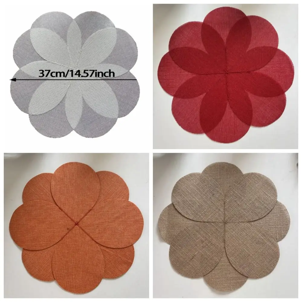 2PCS Sewing Petal Design Jute Placemat Rustic Soft Heat Insulation Pad Decorative Eco-Friendly Coffee Coaster Dinner Party
