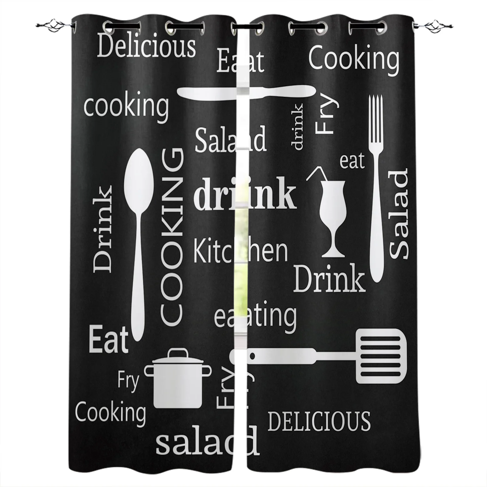 Kitchen Text Knife And Fork Window Curtains for Living Room Bedroom Kitchen Modern Curtains Home Decoration Drapes Blinds