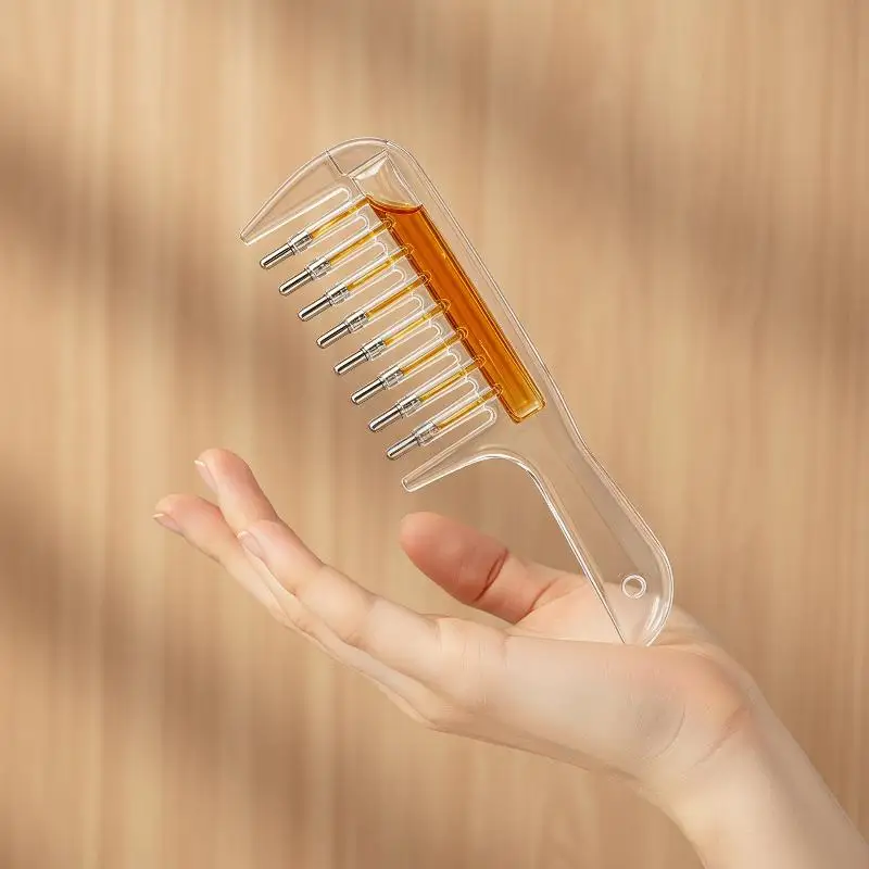 #Transparent Unisex Essential Oil Liquid Applicator Massage Comb for Daily Hair Care Scalp Relaxation