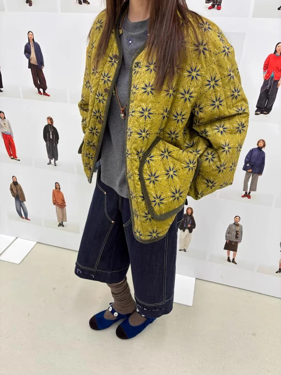 

Double-Sided Suower Cotton Jaet Women's Thiened Quilted Padded Coat Winter New Sle Commute Vintage Loose Fit Zipper