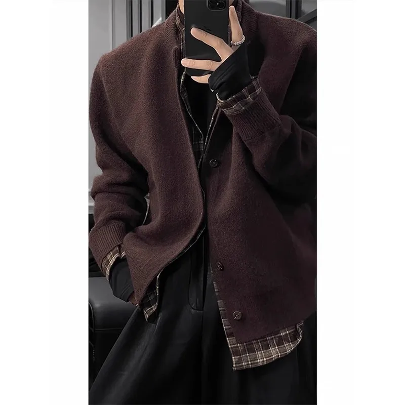

Old money style fake two-piece cardigan sweater for men in autumn and winter lazy and relaxed woolen sweater jacket
