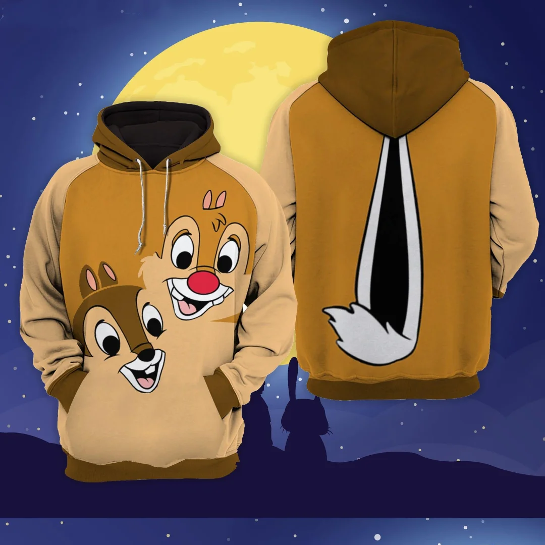 Chip and Dale 3D Printed Hoodie Men Women Casual Sweatshirt Disney Zipper Hoodie Harajuku Street Pullover Hoodie Fashion Tops