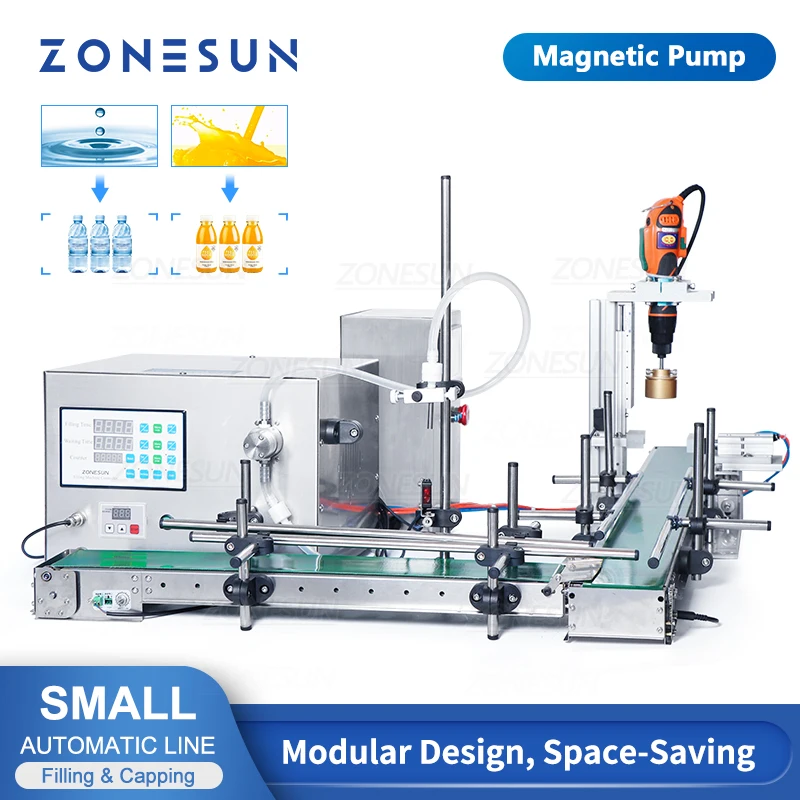 ZONESUN سطح المكتب التلقائي خط السائل ملء السد آلة زجاجة صغيرة مضخة مغناطيسية ZS-MPXG1