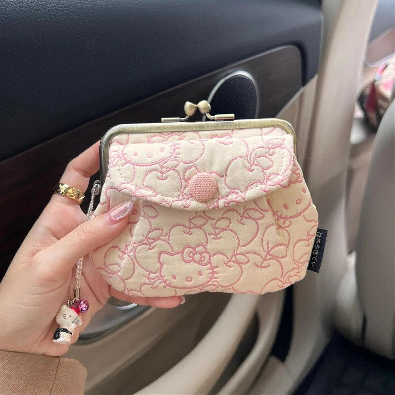 Kawaii Hello Kitty Gold Mouth Bag Zero Wallet Card Bag Id 2-in-1 Girl Miscellaneous Storage Sanrio KT Cat Makeup Bag Girl Gift