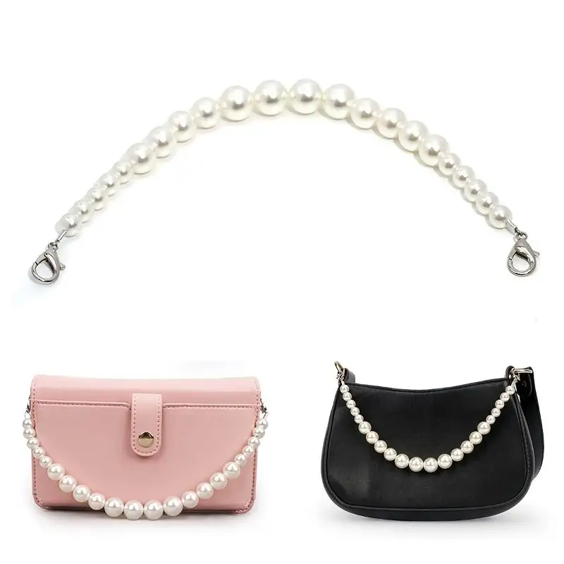 2PCS Imitation Pearl Purse Chain Short Handle Replacement Shoulder Bag Strap with Metal Buckle Decoration Accessories