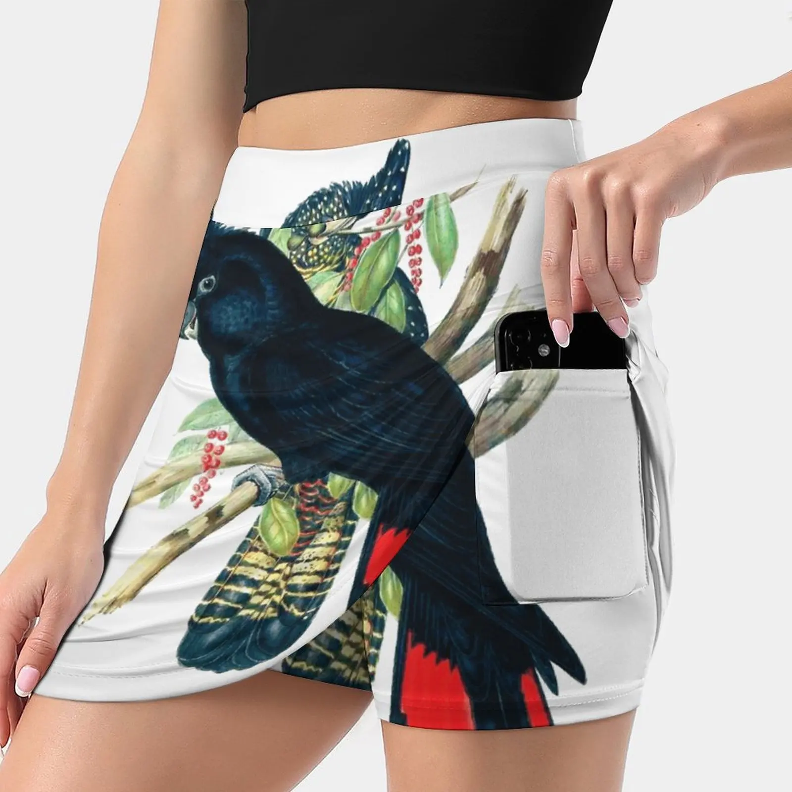 

Australian Banksian Black Cockatoo Women's skirt With Pocket Vintage Skirt Printing A Line Skirts Summer Clothes Cockatoo Black