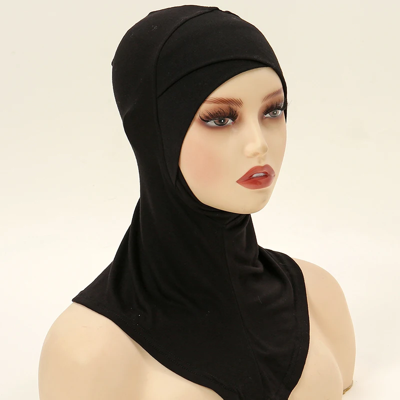 2/Pcs Cross Wrap Chin Cap Muslim Full Cover Cap Hijab Plain Underscarf  Women Stretch Cotton Jersey Inner Headscarf Bonnet Set