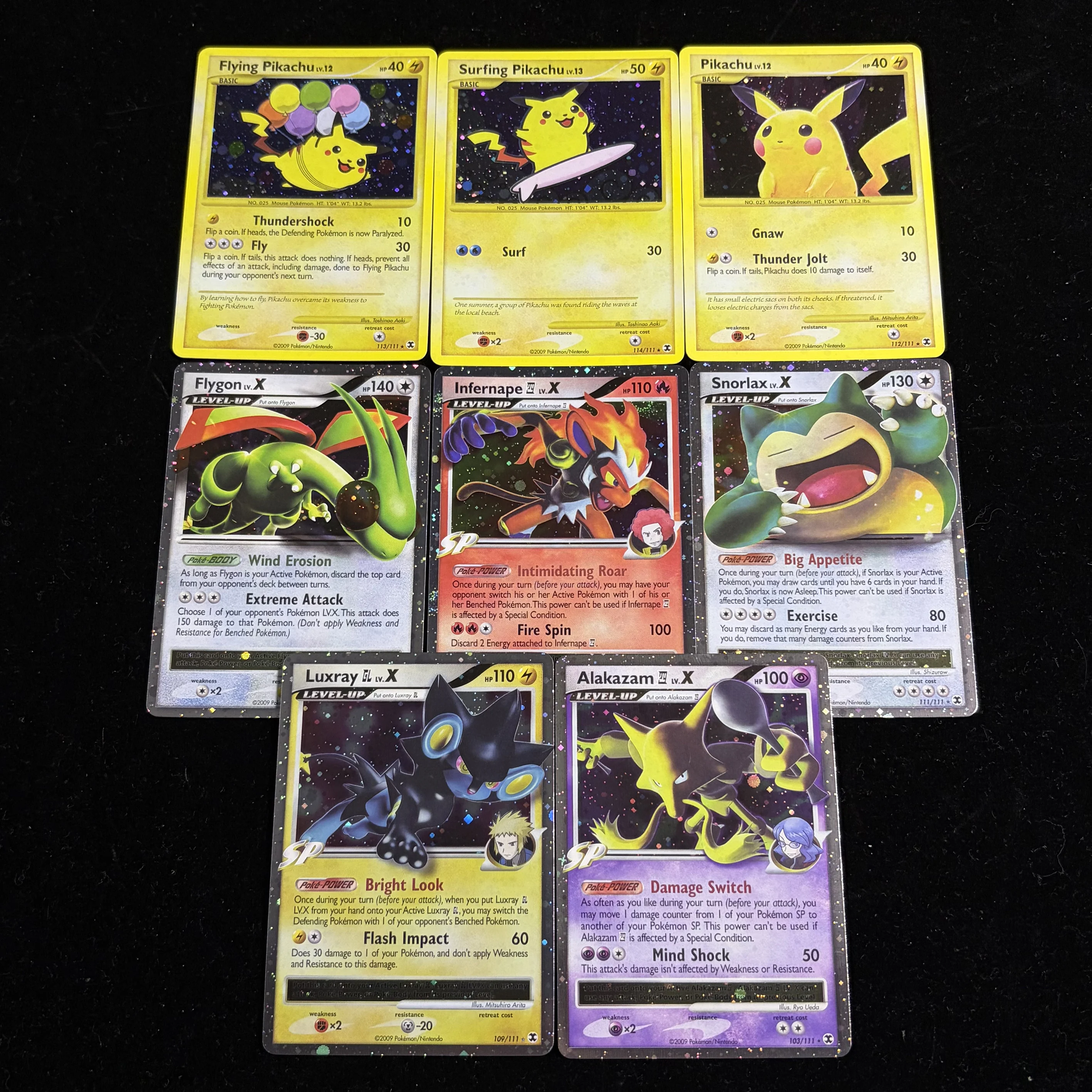 8Pcs Pocket TCG Rising Rivals RR Rare Set Surfing Pikachu#114‑120 Flygon Infernape Luxray GL PTCG Collection Game Cards Display
