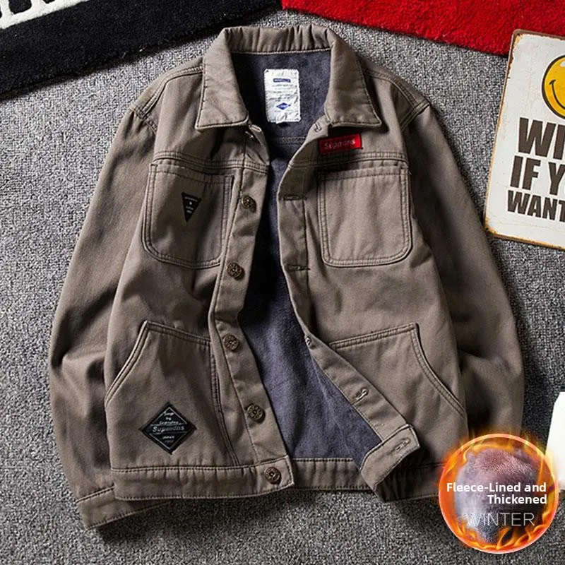 

Мужская высококачественная износостойкая джинсовая рабочая одежда, свободная куртка, осенне-зимнее пальто для защиты труда Thiened Fce, молодежное пальто