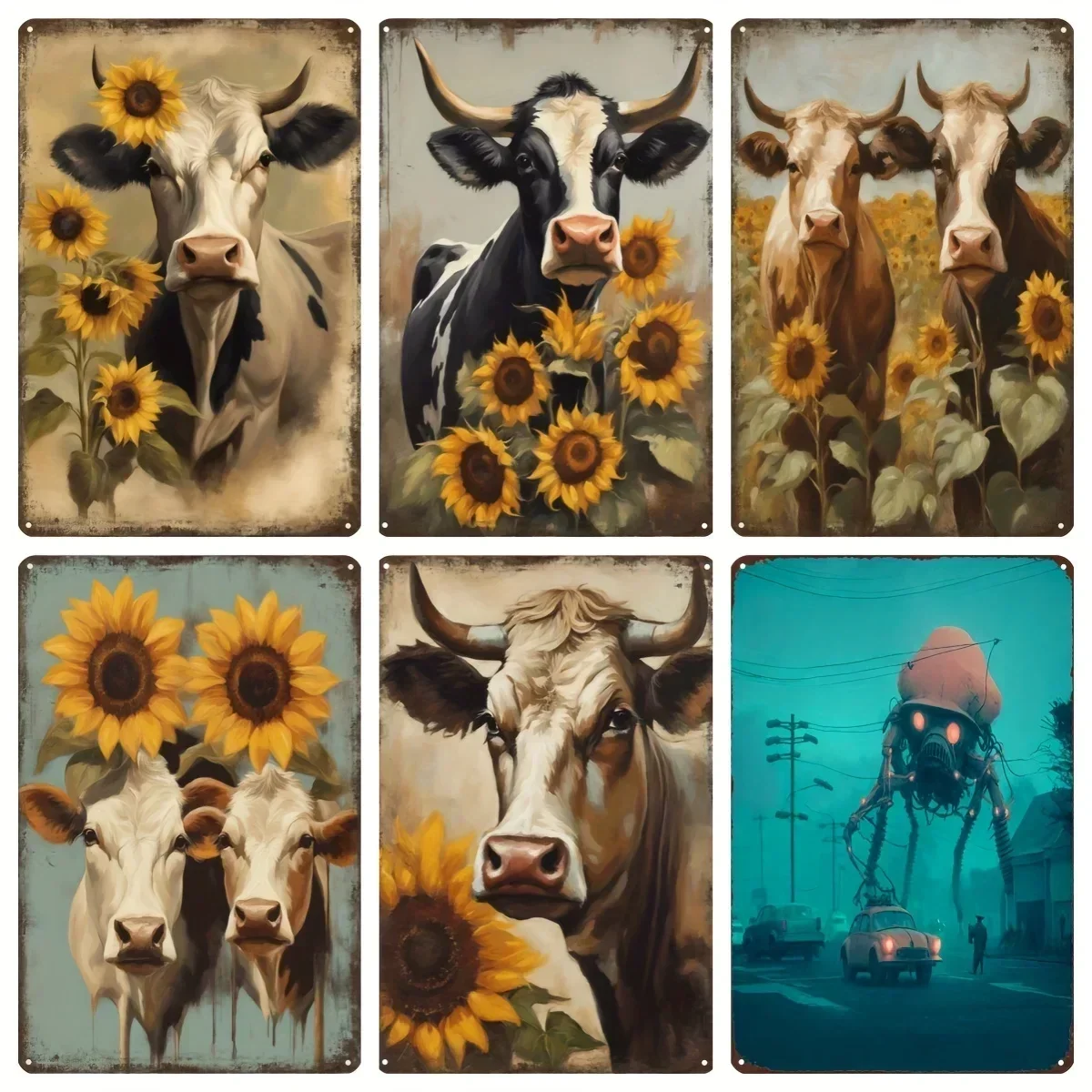 Sunflower Wagyu Oil Painting Style Metal Posters Believe Good Things Are about To Happen Vintage  Metal Poster Hanging Picture