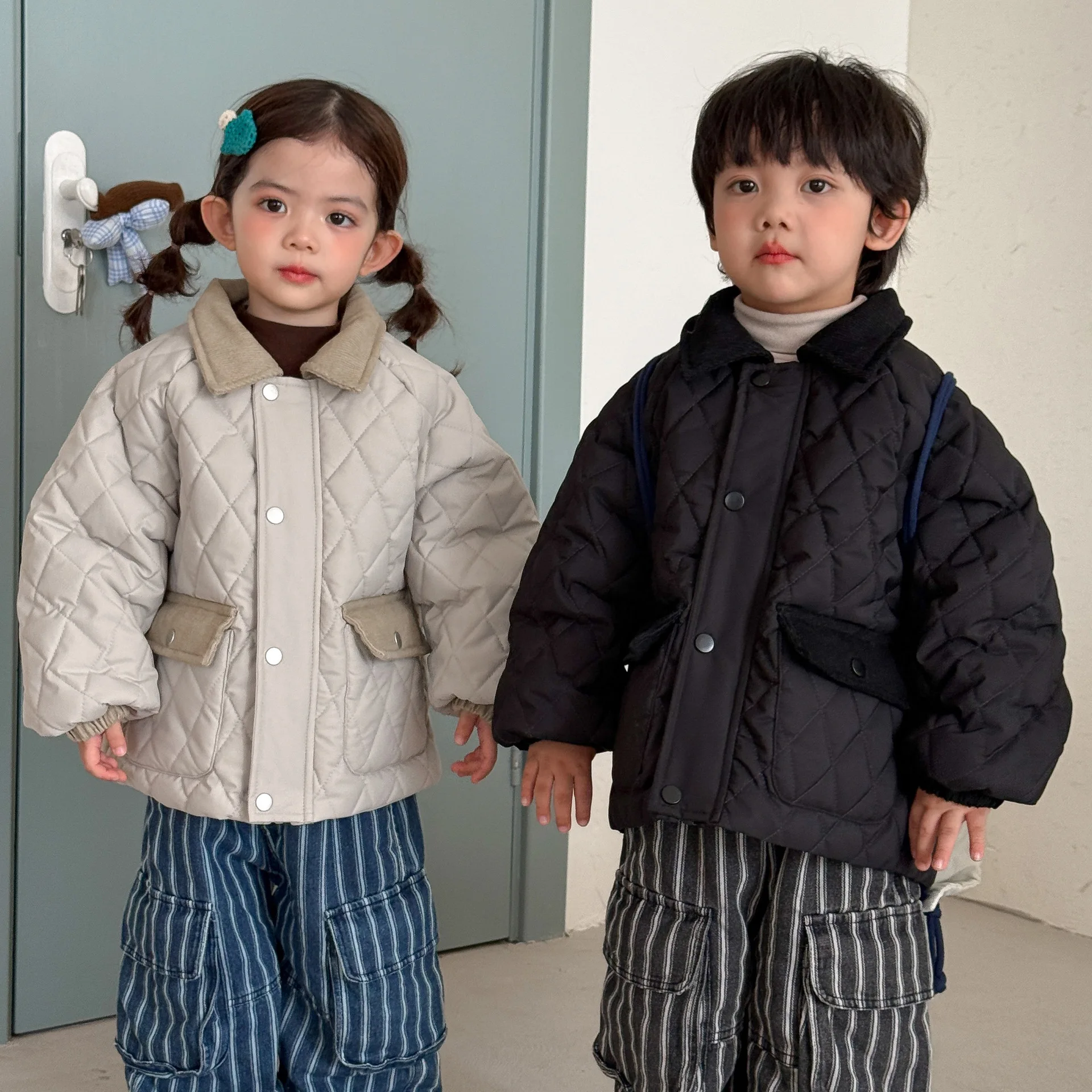 2026 Winter New Children Cotton Padded Jacket Plus Velvet Thick Boys Cargo Coat Girls Quilted Cotton Coat Kids Clothes