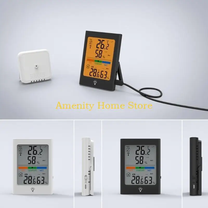 F26C مقياس الرطوبة الرقمي داخلي مقياس حرارة خارجي لاسلكي درجة الحرارة والرطوبة قياس مراقبة غرفة ميزان الحرارة 328ft/100 متر #2