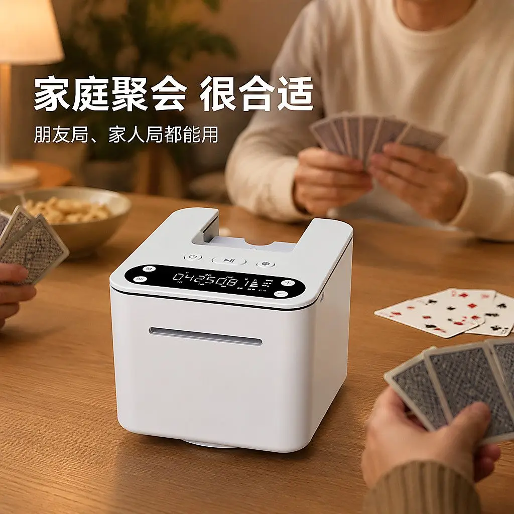 Automatic Card Shuffler And Dealer Machine 2 In 1 White Electric Card Dealing Device For Guandan Poker Blackjack Texas Hold'em