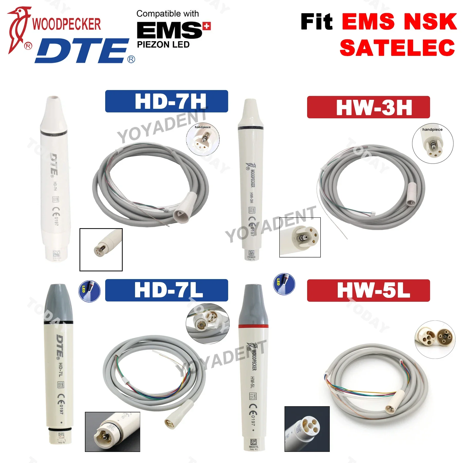 Woodpecker DTE Dental Ultrasonic Scaler Handpiece LED Light HW-3H HW-5L HD-7L HD-7H Fit EMS UDS NSK SATELEC Dental Tools