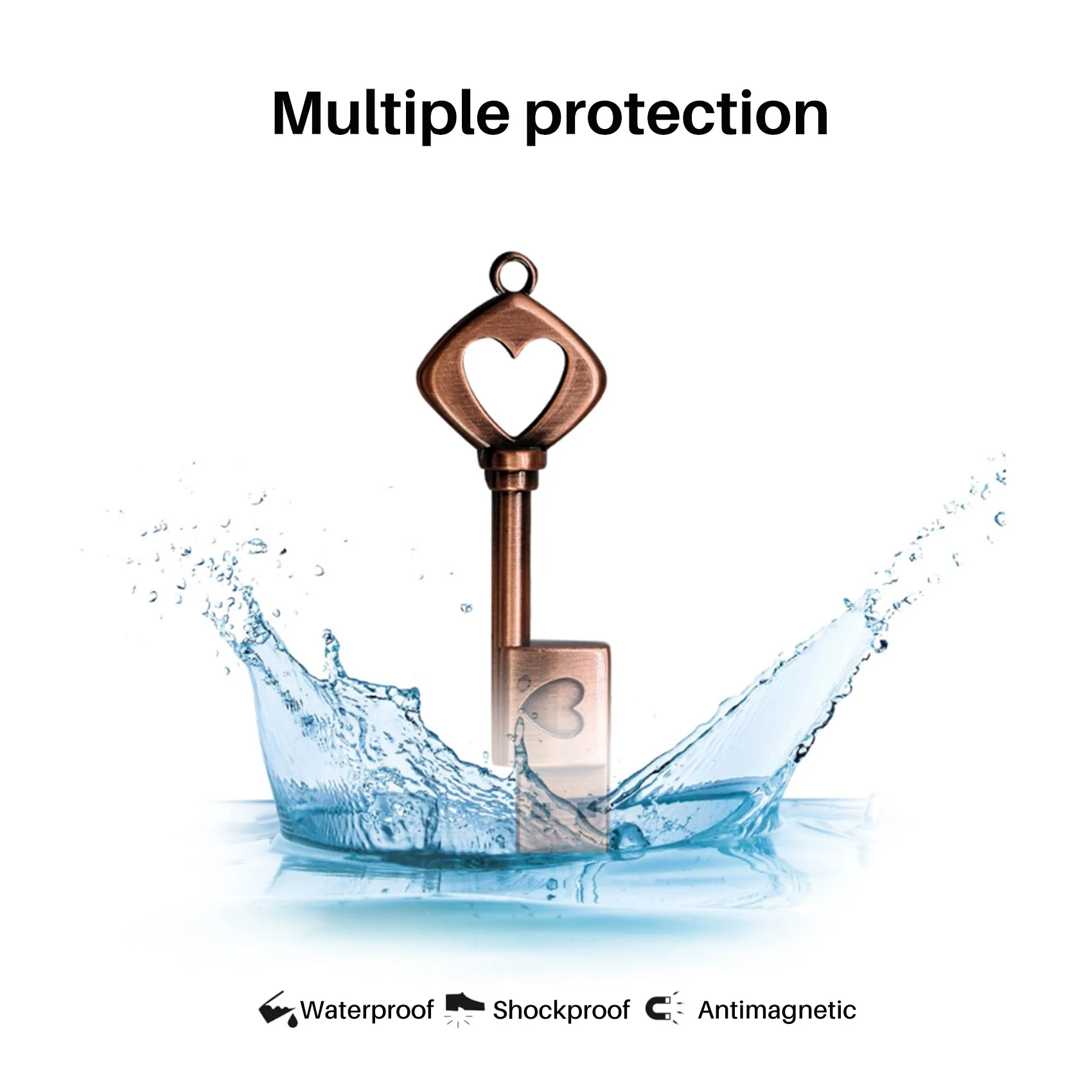 USB 2.0 금속 USB 펜 드라이브, 순수 구리 하트, USB 플래시 드라이브 키, 구리, 8GB