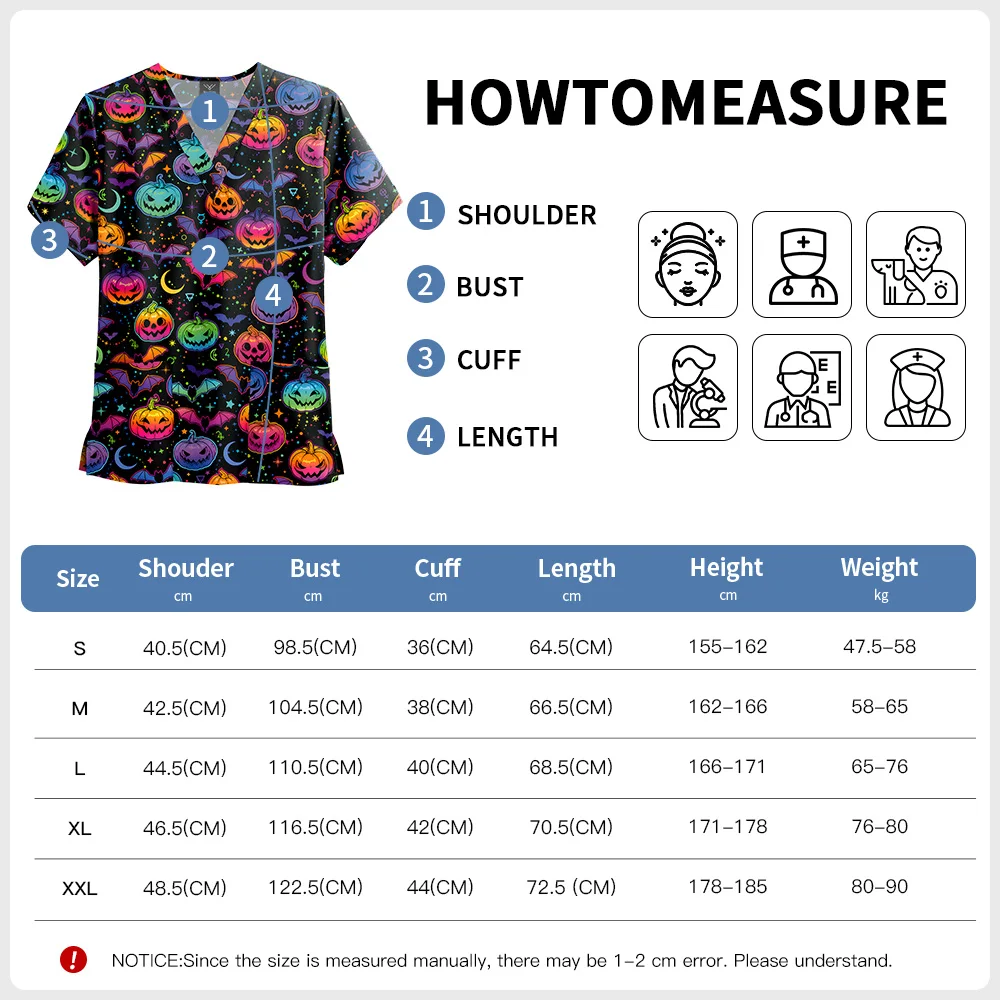 SJBM unisexe à manches courtes col en v impression uniformes vêtements infirmière accessoires soins infirmiers gommage hauts femmes vétérinaire travail uniforme Blouse