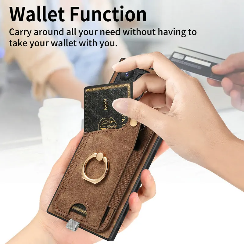 Magnetic Card Case for Samsung Galaxy S26 Ultra 5G Luxury Cover Leather Metal Ring Back Coque Samsung S24 Plus S25 S 24 FE Funda