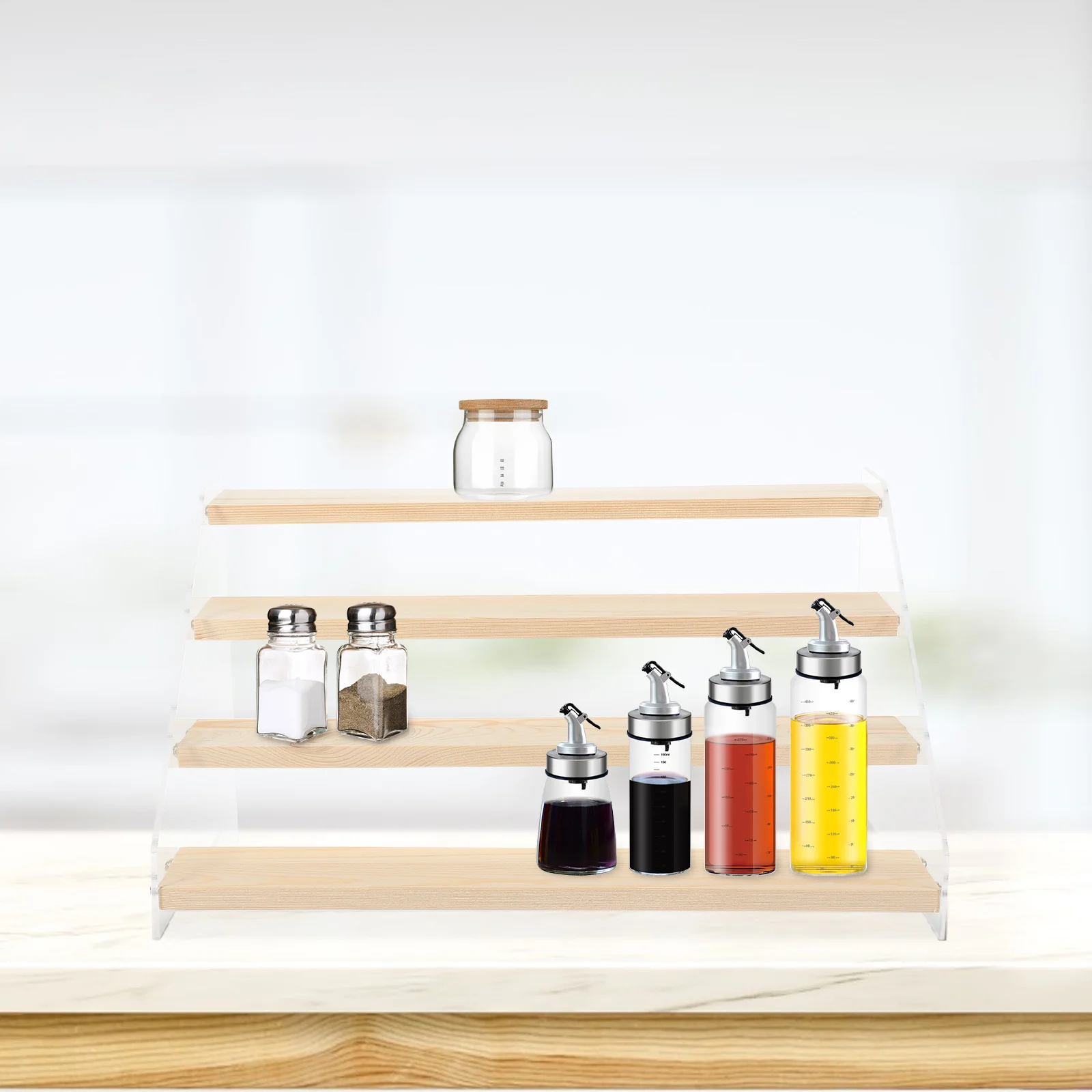 

Multi-Tier Kitchen Spice Rack 3-Tier Acrylic Wood Storage Shelf Organizer For Seasoning Jars Bottles Cosmetics Toiletries