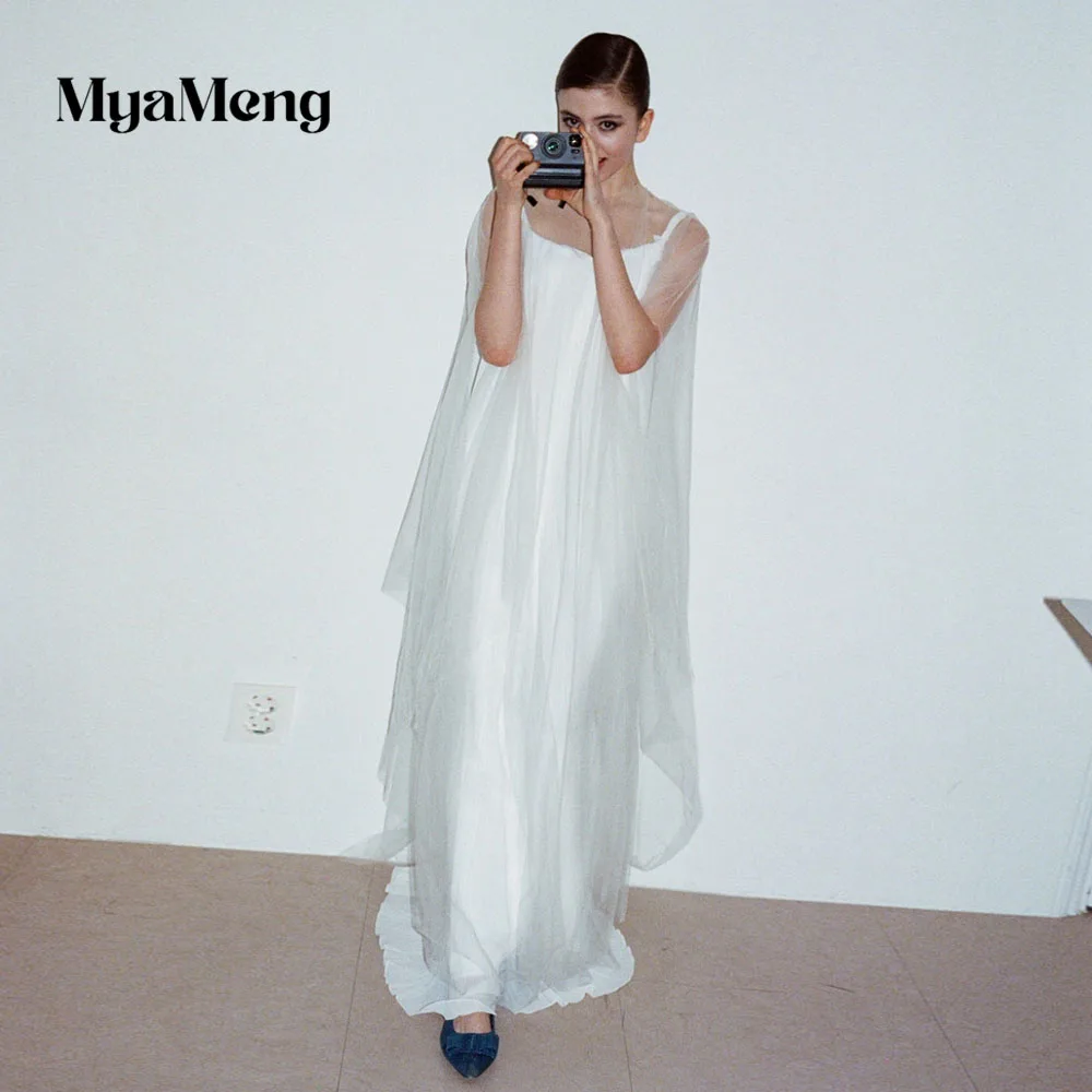 2026 New Simple 2Pcs A Line Tulle Strap Wedding Dresses Korea Photoshoot Backless Floor Length Bride Gowns Modern Reception Gown