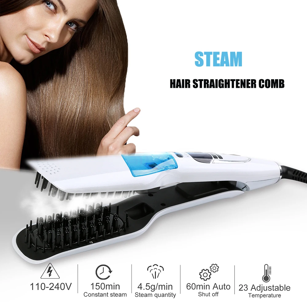 Professional Steam Straightener Brush Salon Wet Dry Fast Ionic Steampod Flat Iron Hair Straightener