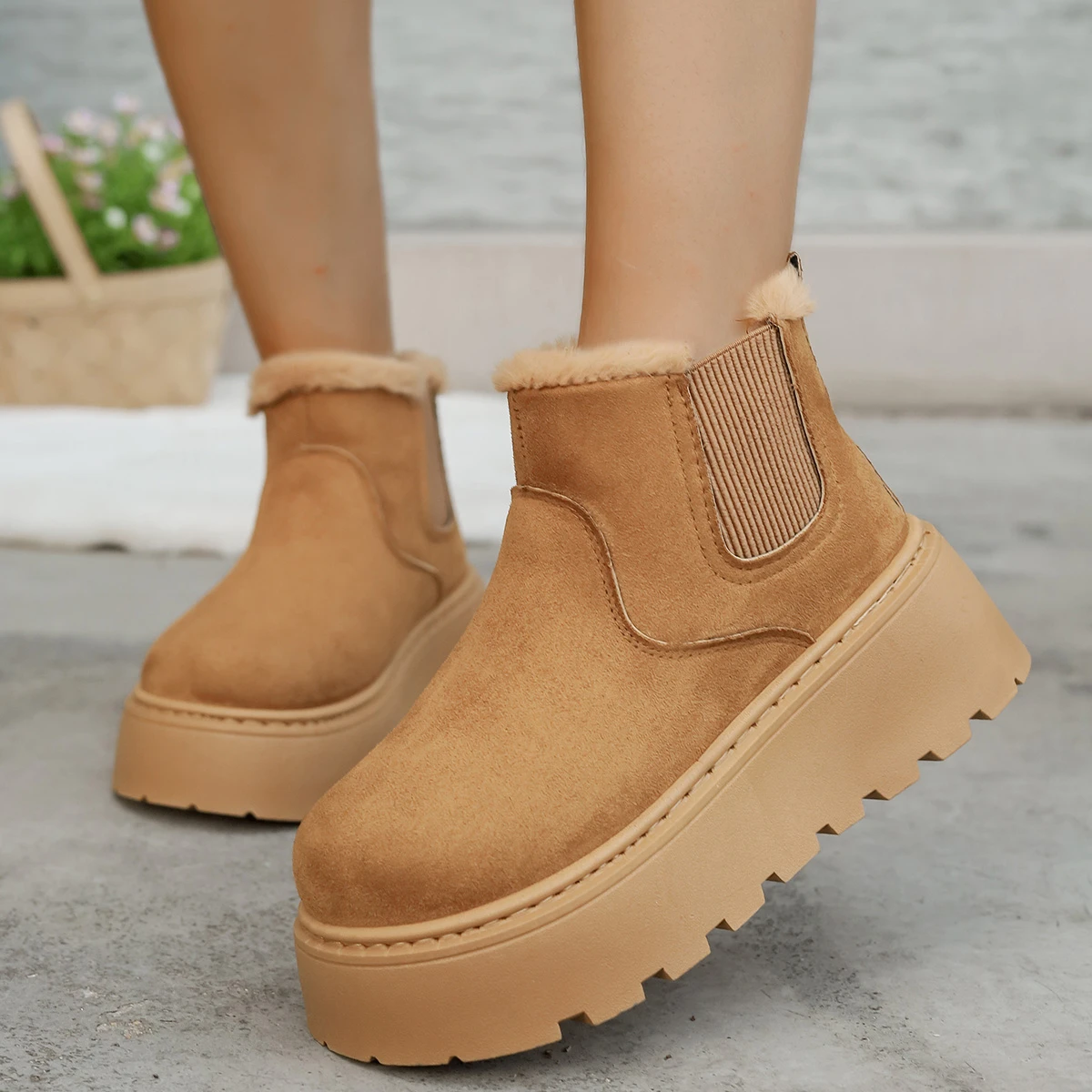 

2025 New Women Boots Flats Platform Comfortable Ladies Shoes Casual Fur Chelsea Ankle Boots Short Plush Warm Snow Boots Women