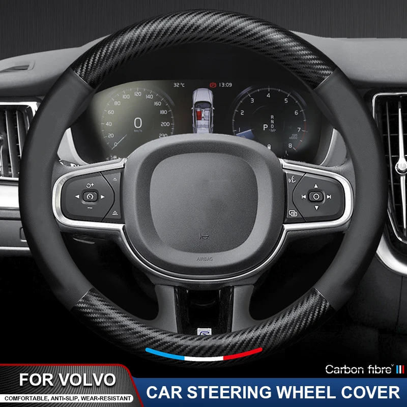 

Anti-Slip Carbon Fiber Leather Car Steering Wheel Cover For Volvo S40 S60 S80 S90 XC40 XC60 XC70 XC90 V40 V60 V70 V90 EM30 EX90