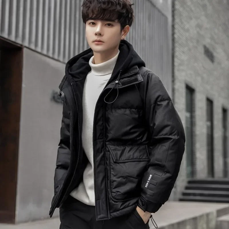 New Men fashion Down Cotton Coat Winter Jacket False Two Pieces Short Loose Parkas Thicken Warm Outwear Hooded Trend Overcoat