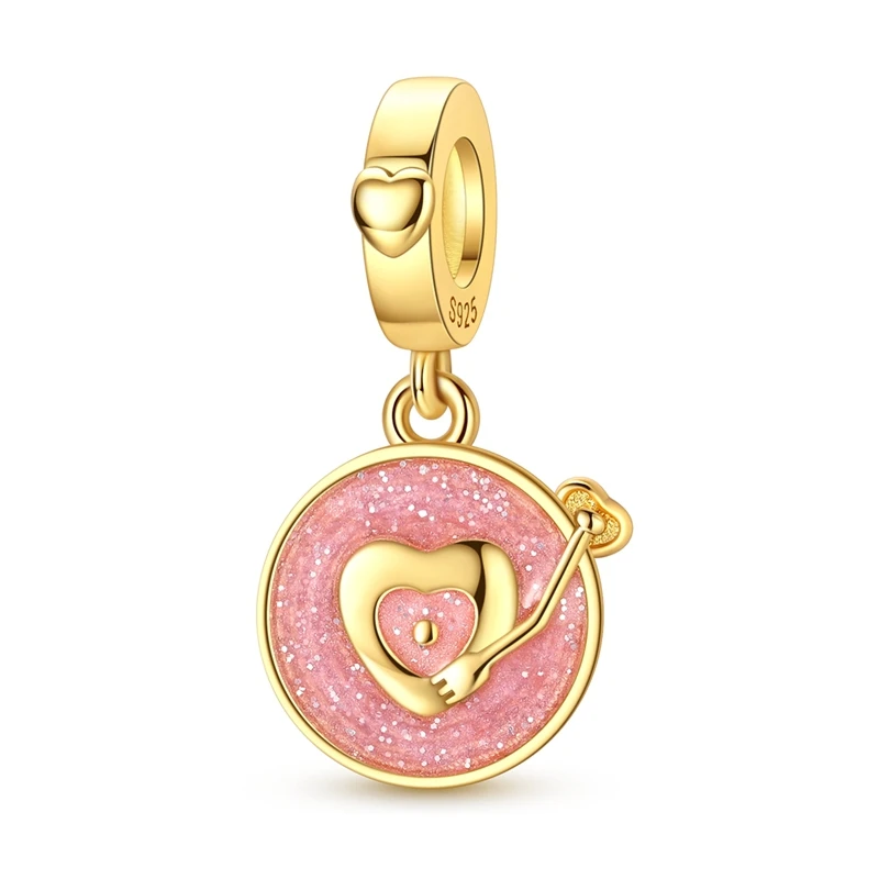 

925 Sterling Silver Charms Bead Gold Turntable Dangle Fit Original Bracelet DIY Women Jewelry
