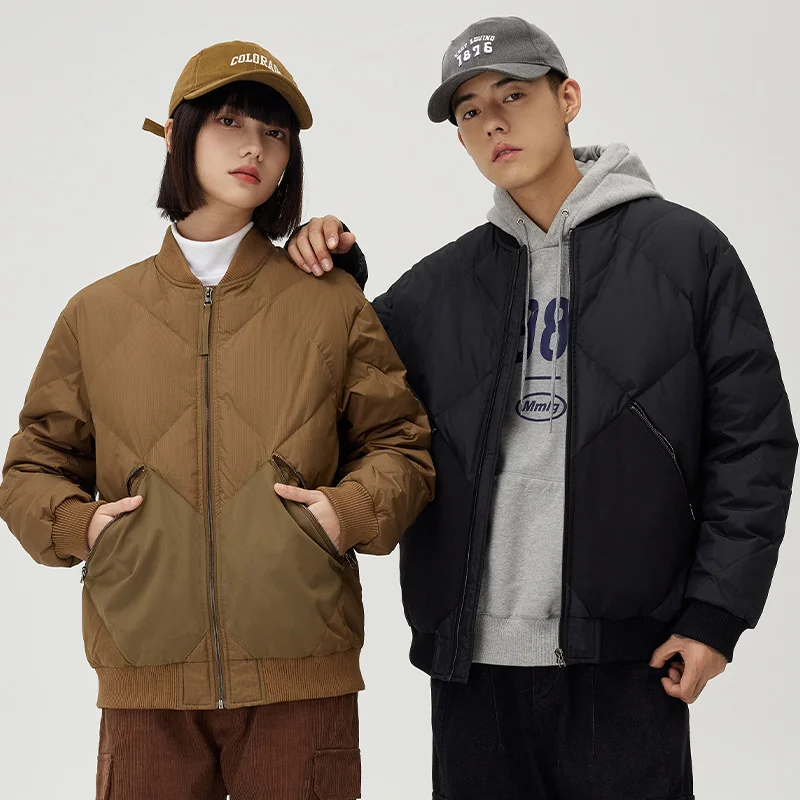 

2025 New Unisex Short Down Jacket Stand Collar Loose Fit Solid Color Casual Couples Outerwear