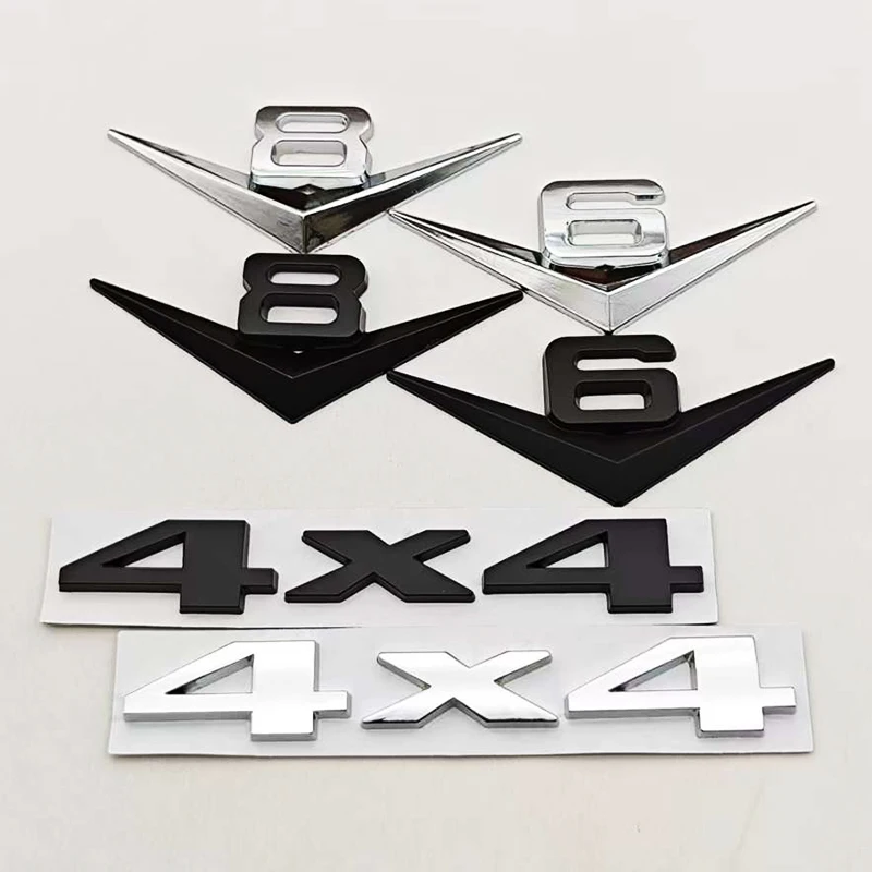 

3D Metal Chrome Black Car Styling Logo V6 V8 4X4 Rear Trunk Fender Badge Emblem Sticker For JEEP BMW Audi Ford Nissan Accessory