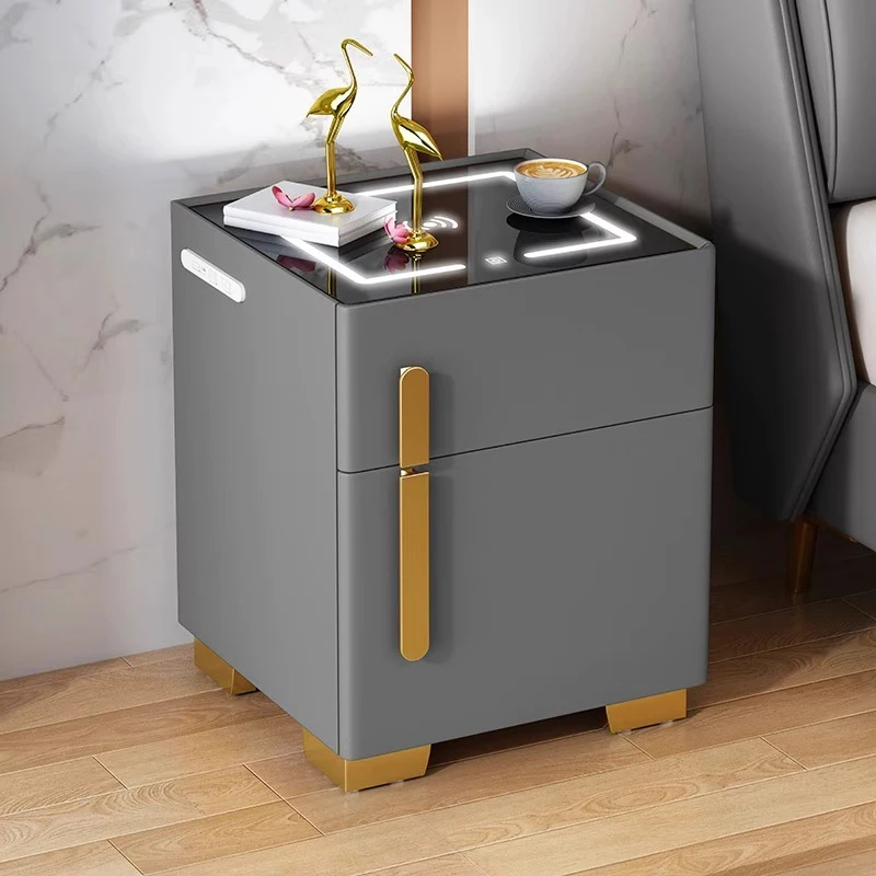 

Smart Bedside Table Hidden Safe Password Fingerprint Lock Bluetooth Speaker Dual Wireless Charging USB Voice Controlled Lamp