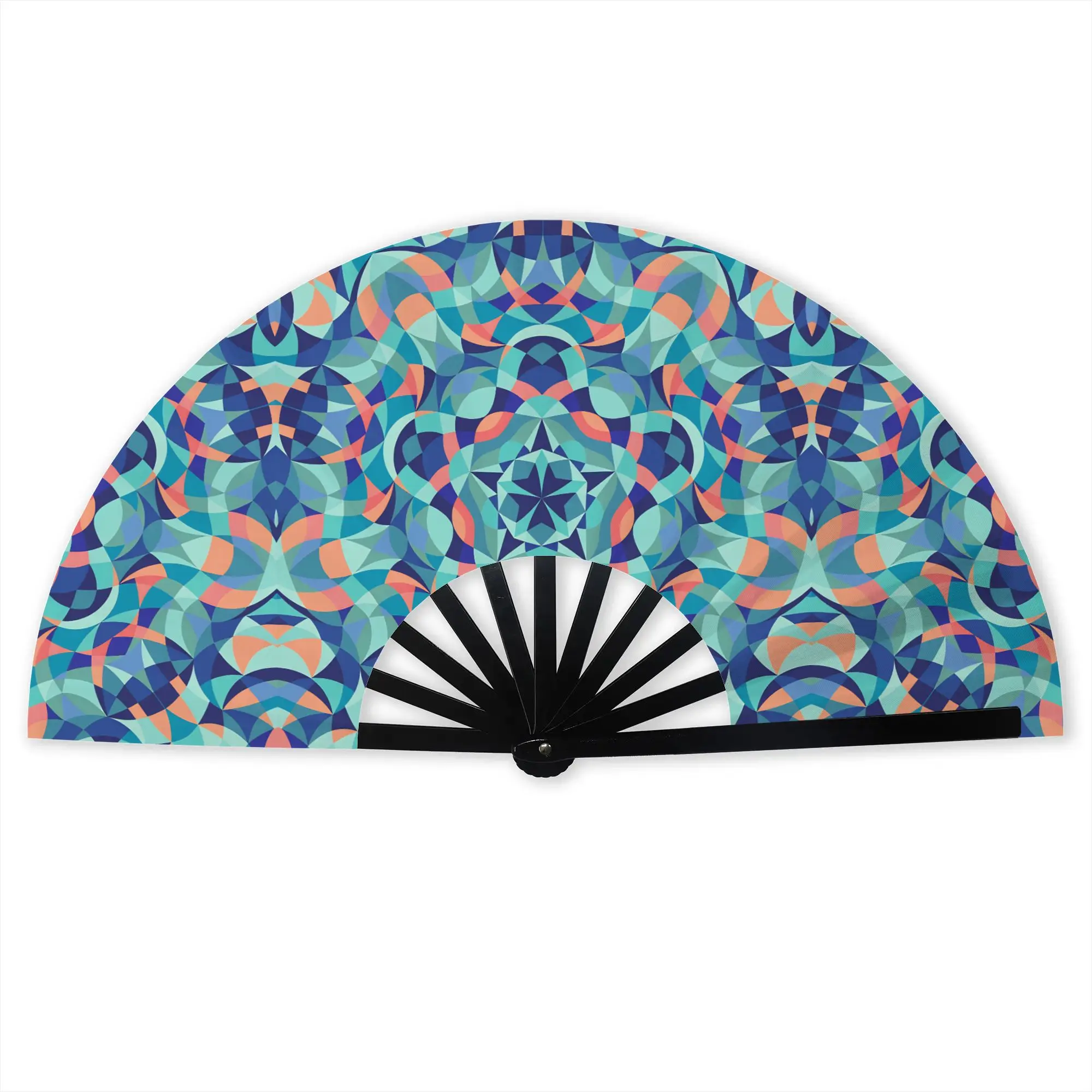 Boho Mandala Kaleidoscope Folding Hand Fan Geometric Polyester Fabric Fan Funny Summer Accessory Decorative Fans