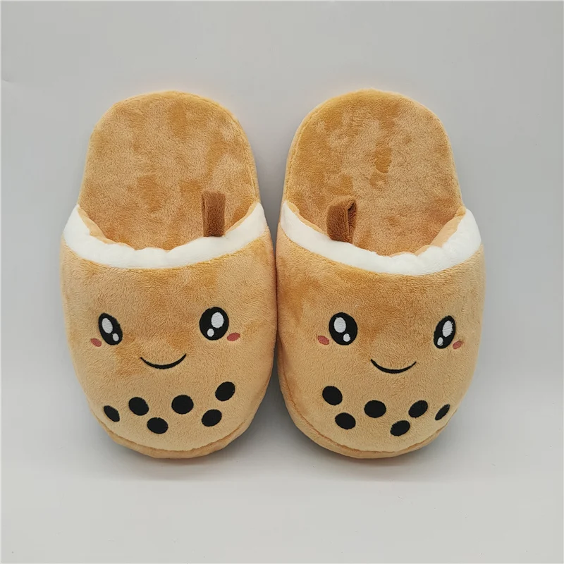 Cute Light Brown Milk Tea Plush Slippers Winter Home Supplies Warm Soft Sole Shoe  Cats Shaped Slippers Cute Hamburger Slippers