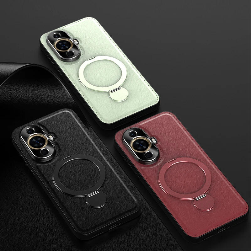 

For Huawei nova 13 12S 11 15 14 Pro Wireless Charging Magnetic Phone Case Metal Lens Protection Soft Leather Cover Cases Holder