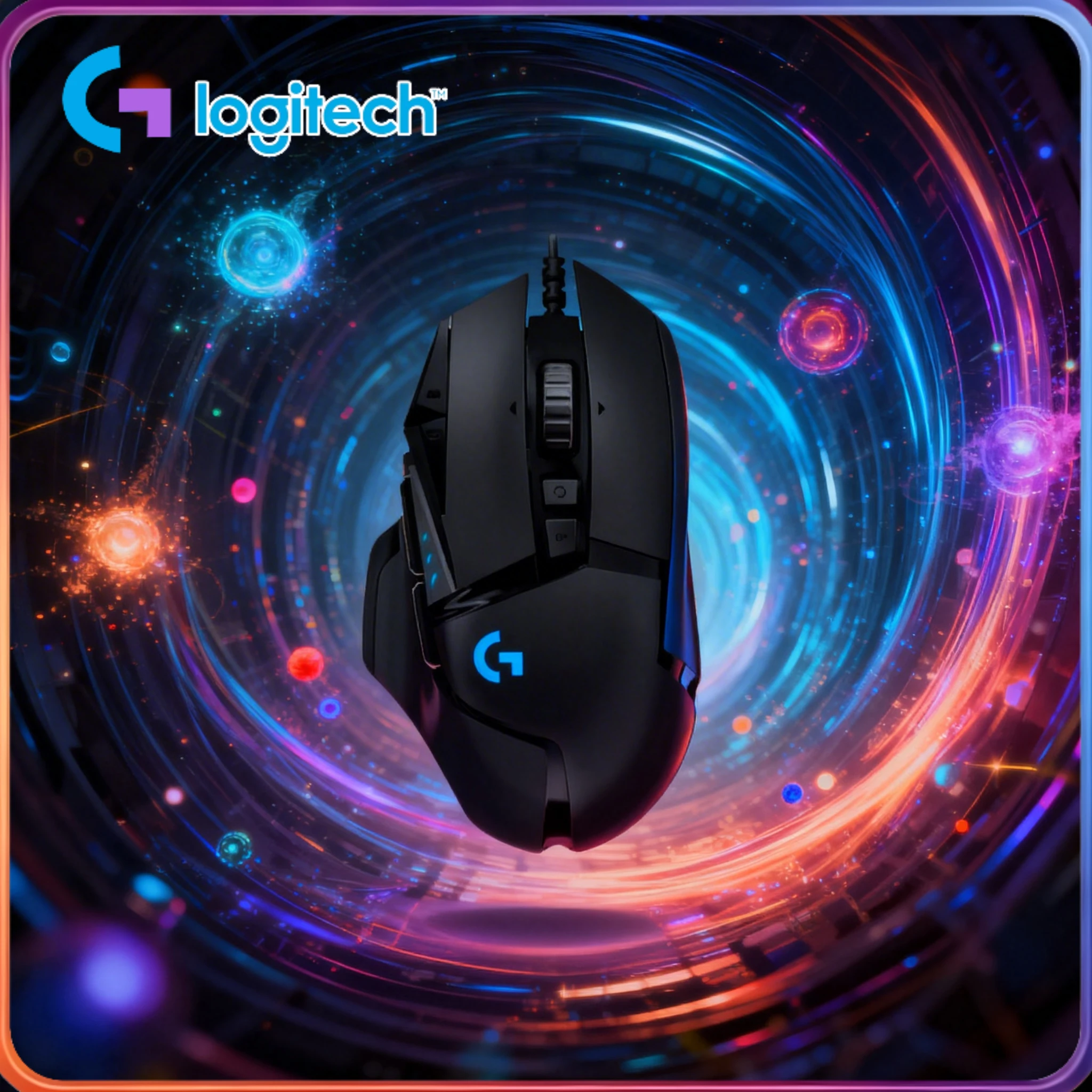 Logitech G502/G402, LightSync RGB, changes color with the game.