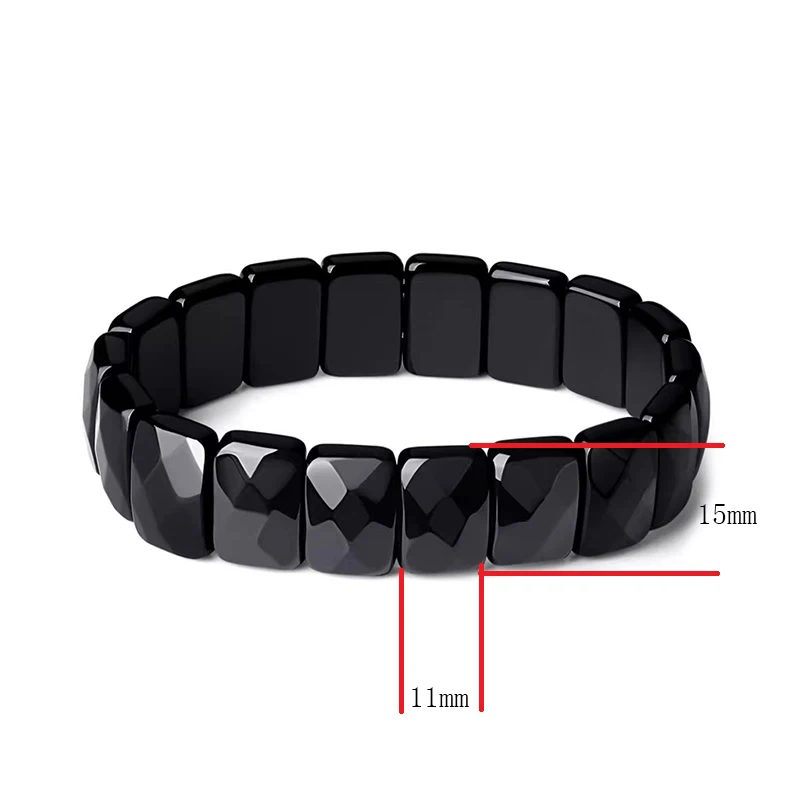 Natural Faceted Rectangle Beads Obsidian Stone Bracelet Rock Stretch Bangle Crystal Gemstone For Men Women Fashion Jewelry Gift