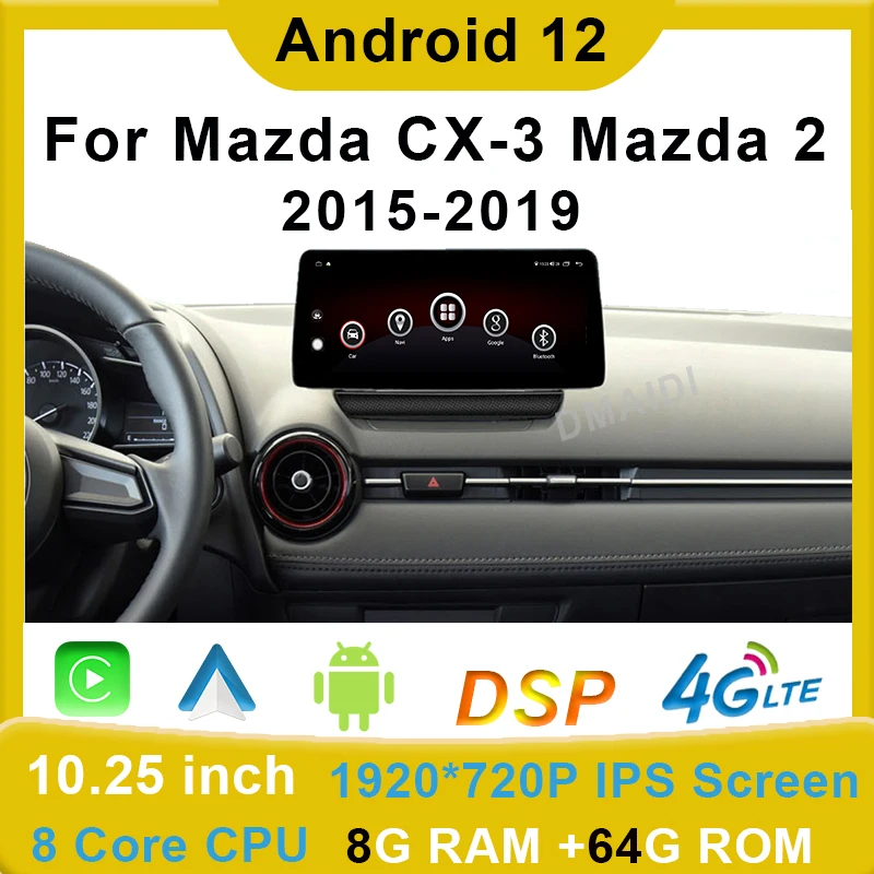 

Android 12 GPS Navigation For Mazda 2 / Mazda CX3 CX-3 Car Multimedia Player CarPlay Auto Radio WiFi 4G Touch Head Unit Stereo