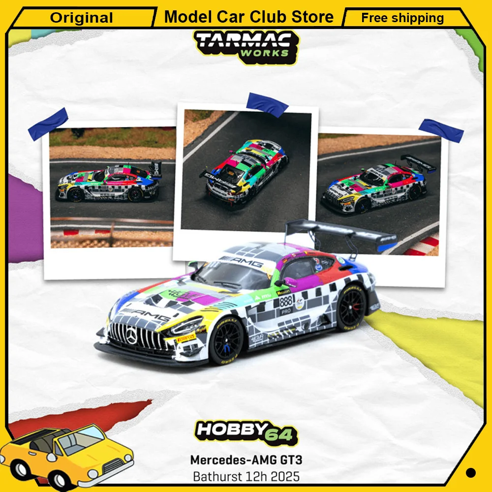 

Новая коллекционная модель гоночного автомобиля Tarmac Works TW Mercedes-AMG GT3 Bathurst 12h 2025 GruppeM в масштабе 1:64 из сплава, миниатюра для хобби и коллекций