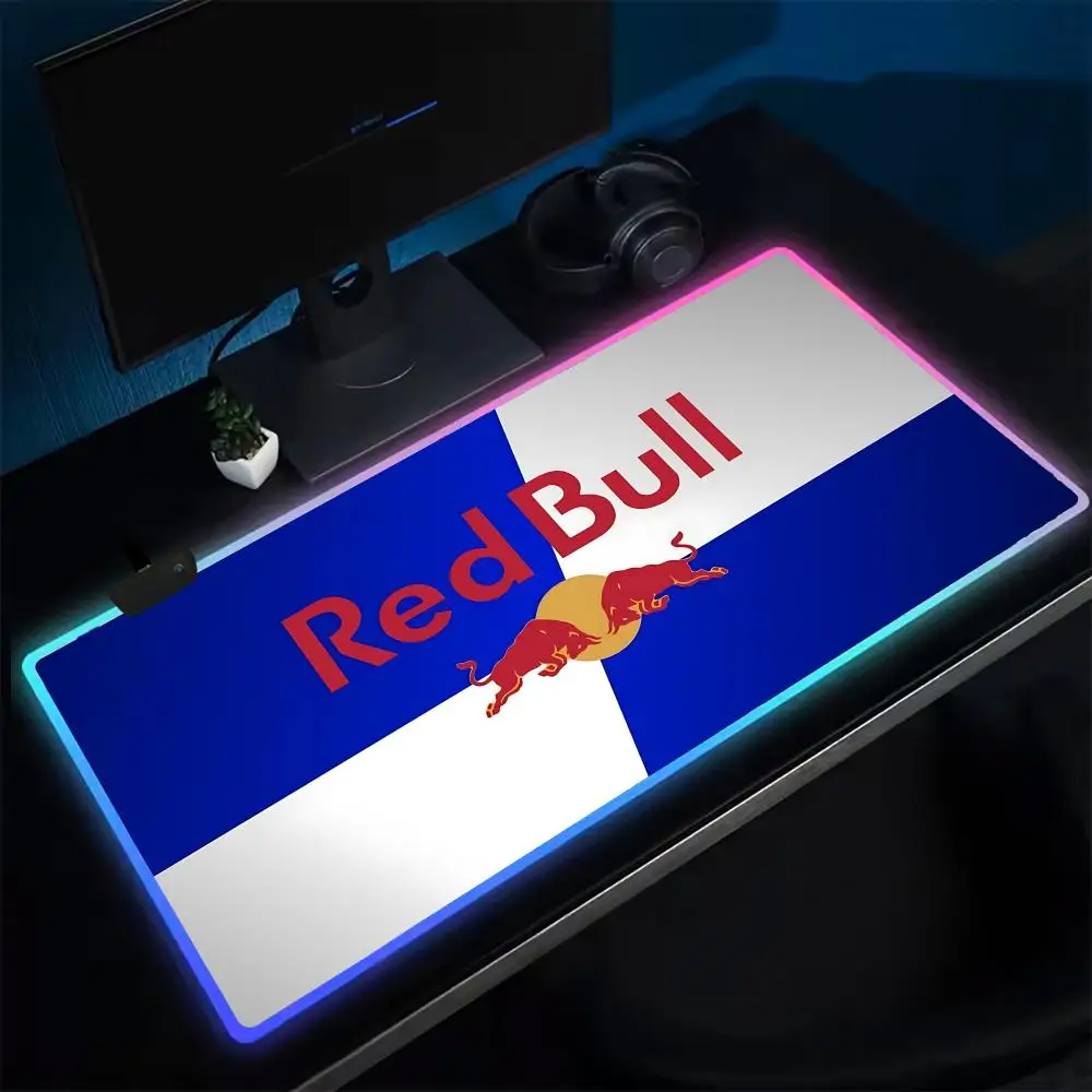 Hot Drink R-Red Bulls Mouse Pad Anime Gaming Mouse Pad LED Table Pads Backlit Rubber Desktop XXL Mousepad RGB Desk Mats